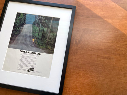 1978 Nike "There Is No Finish Line." Advertisement in Black Wood Frame