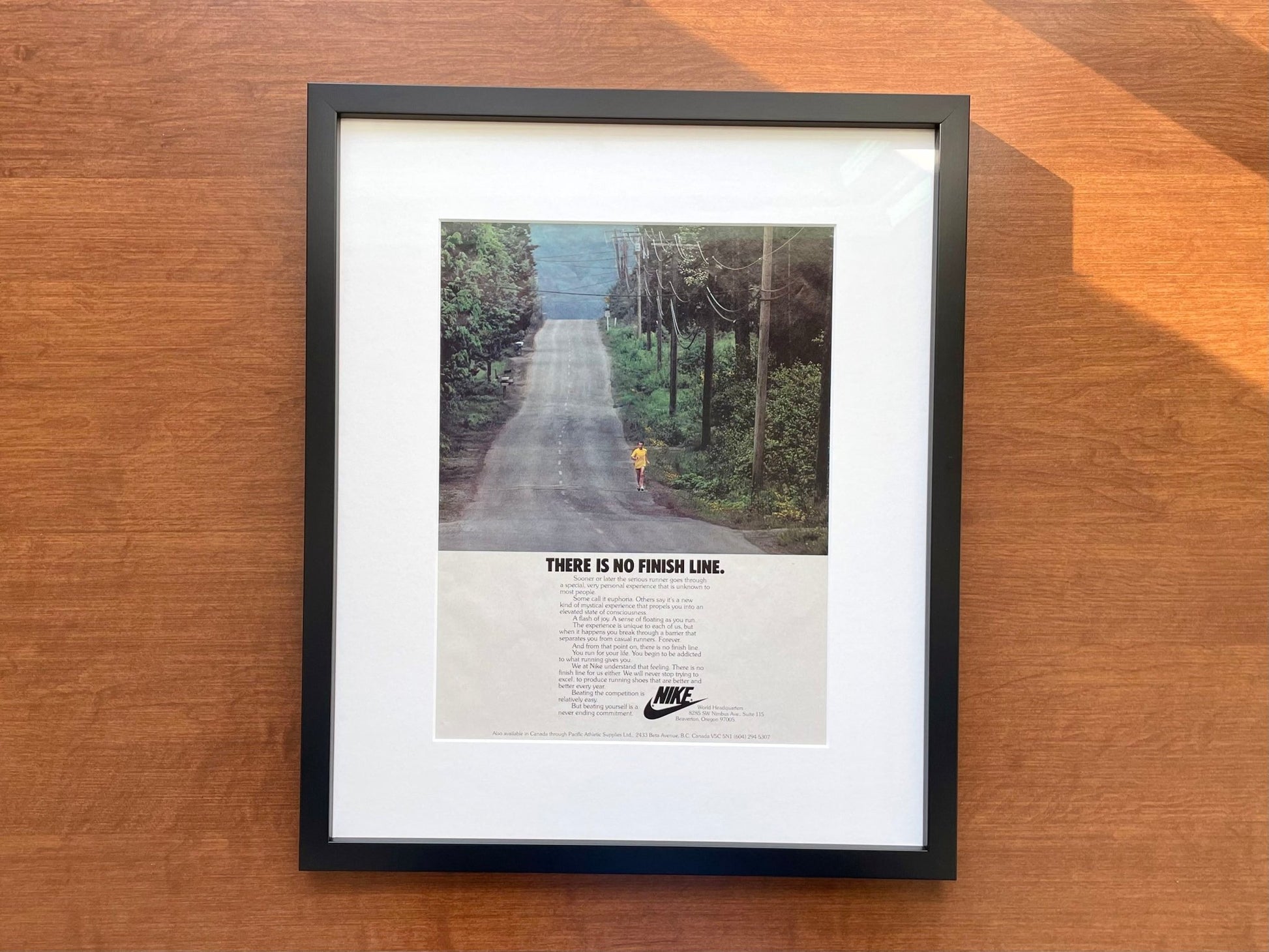 1978 Nike "There Is No Finish Line." Advertisement in Black Wood Frame