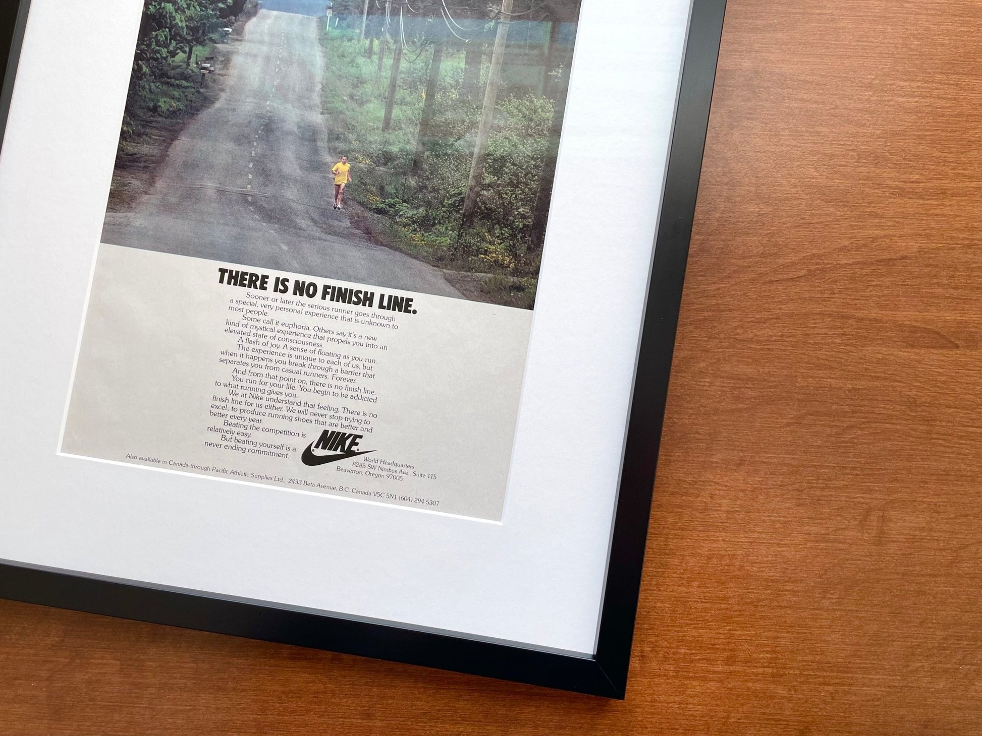 1978 Nike "There Is No Finish Line." Advertisement in Black Wood Frame