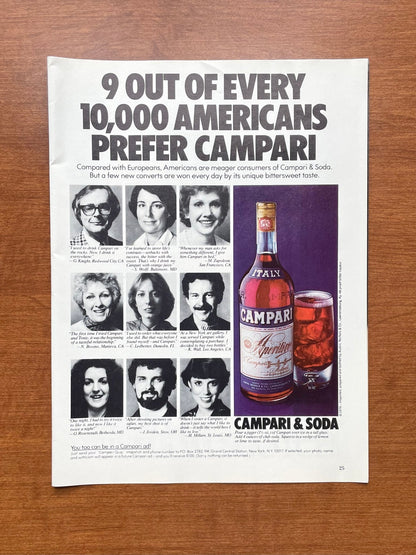 1979 Campari & Soda "9 out of every 10,000 Americans" Advertisement