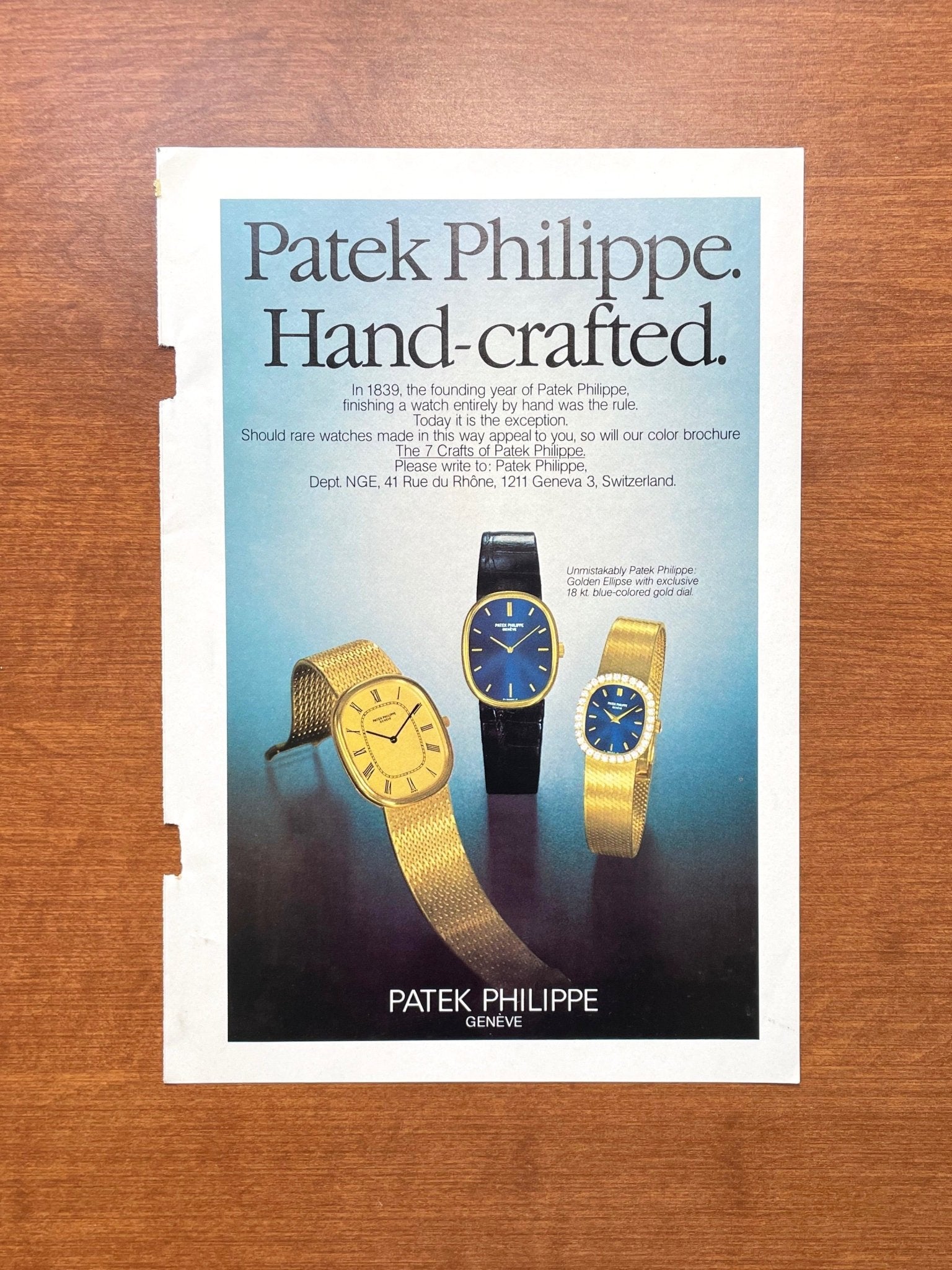 1979 Patek Philippe Ellipses "Hand - crafted." Advertisement