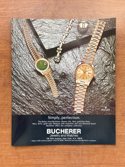 1979 Rolex Day - Date and Lady Datejust w/ malachite dial "Simply, perfection." Advertisement