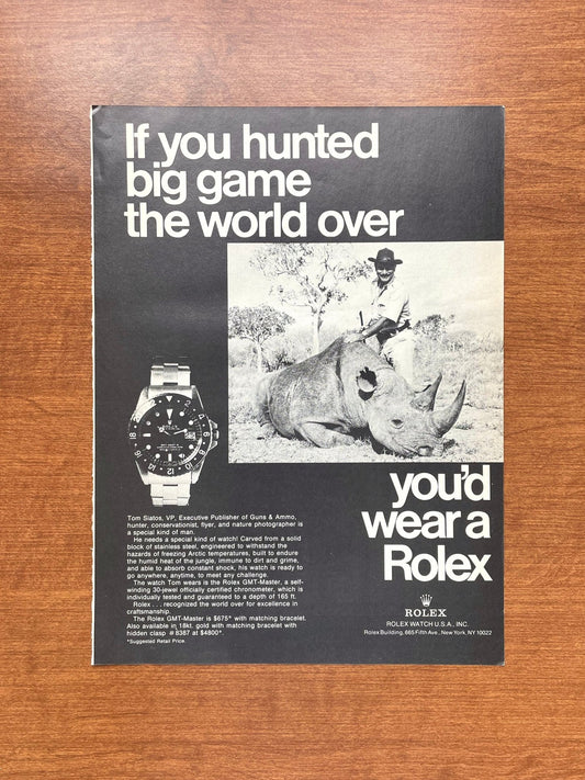 1979 Rolex GMT Master Ref. 1675 "If you hunted big game..." Advertisement