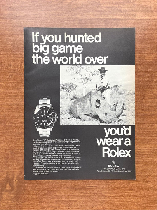 1979 Rolex GMT Master Ref. 1675 "If you hunted big game..." Advertisement