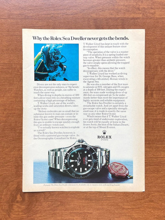 1979 Rolex Sea Dweller Ref. 1665 "never gets the bends." Advertisement
