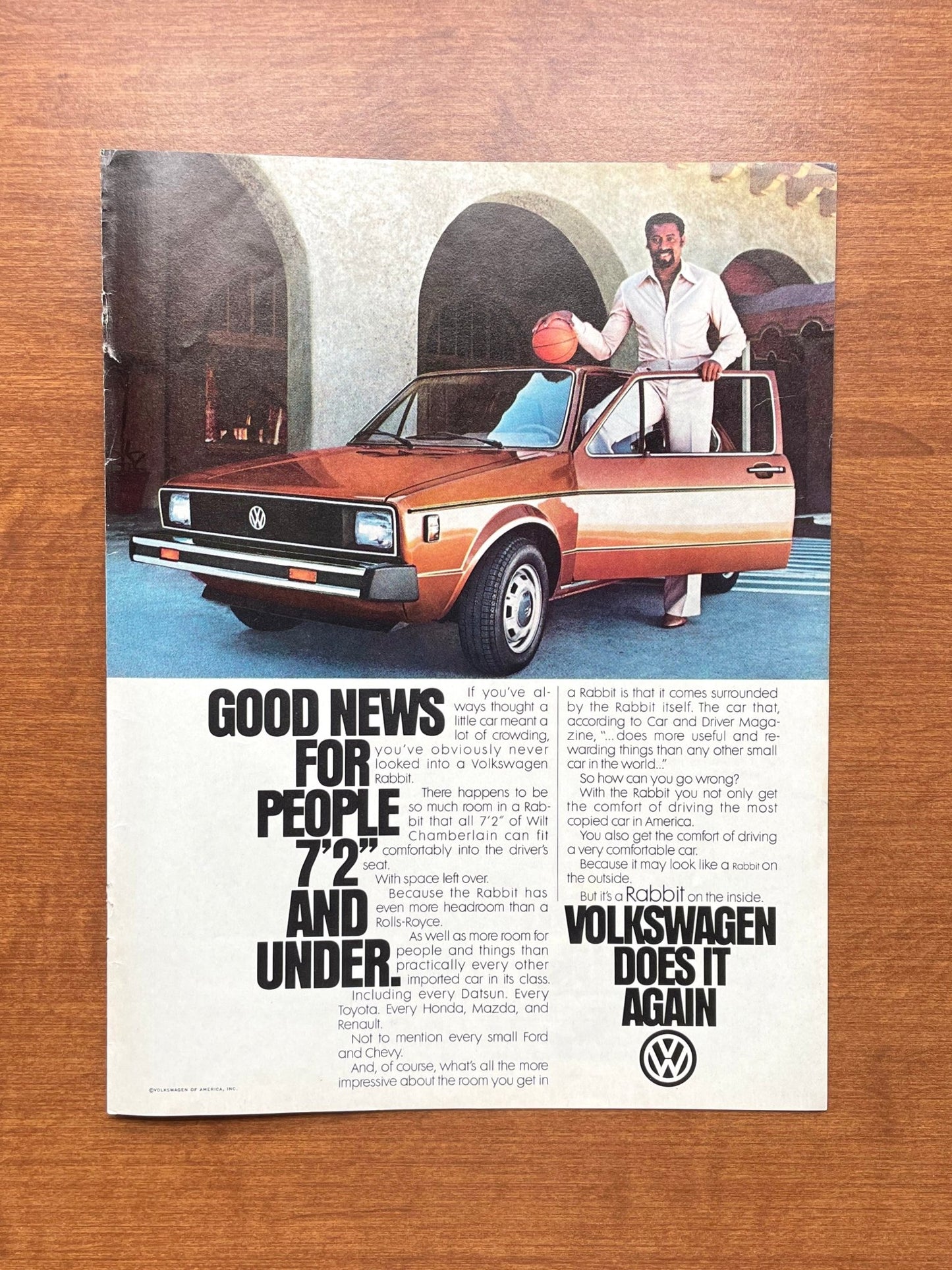 1979 Volkswagen VW Rabbit featuring Wilt Chamberlain Advertisement