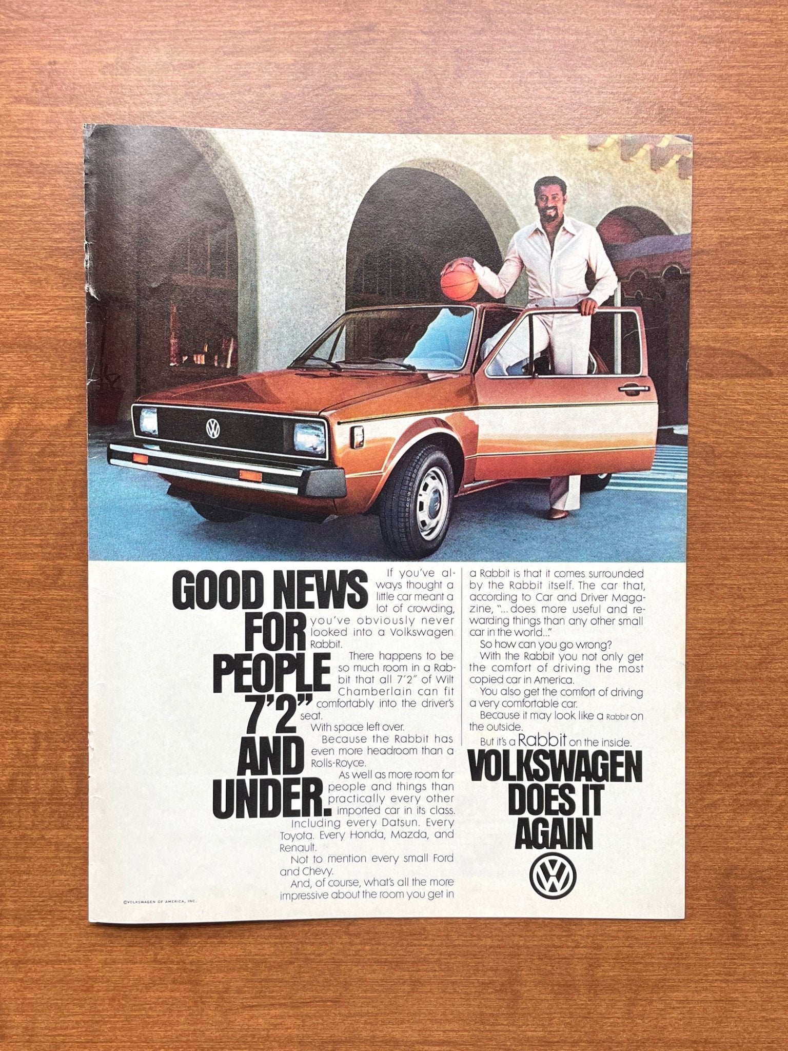 1979 Volkswagen VW Rabbit featuring Wilt Chamberlain Advertisement