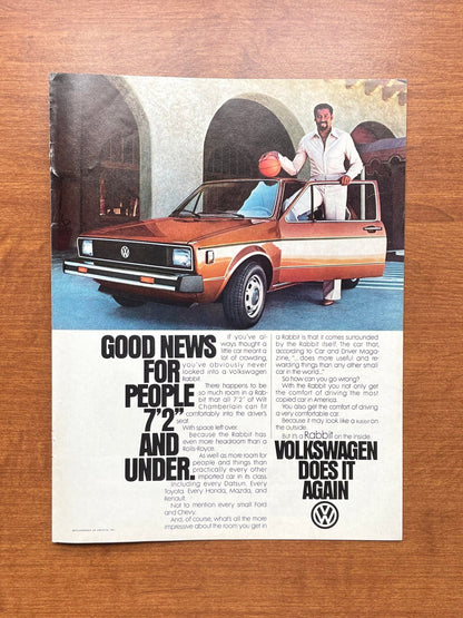 1979 Volkswagen VW Rabbit featuring Wilt Chamberlain Advertisement