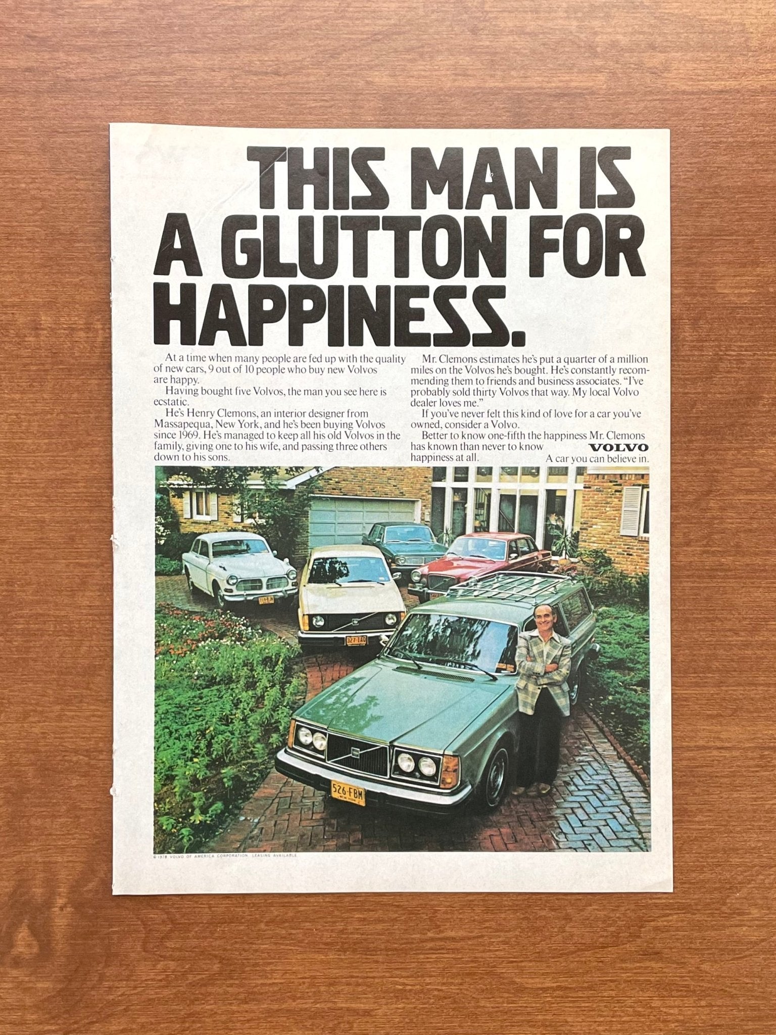 1979 Volvo "This man is a Glutton for Happiness." Advertisement