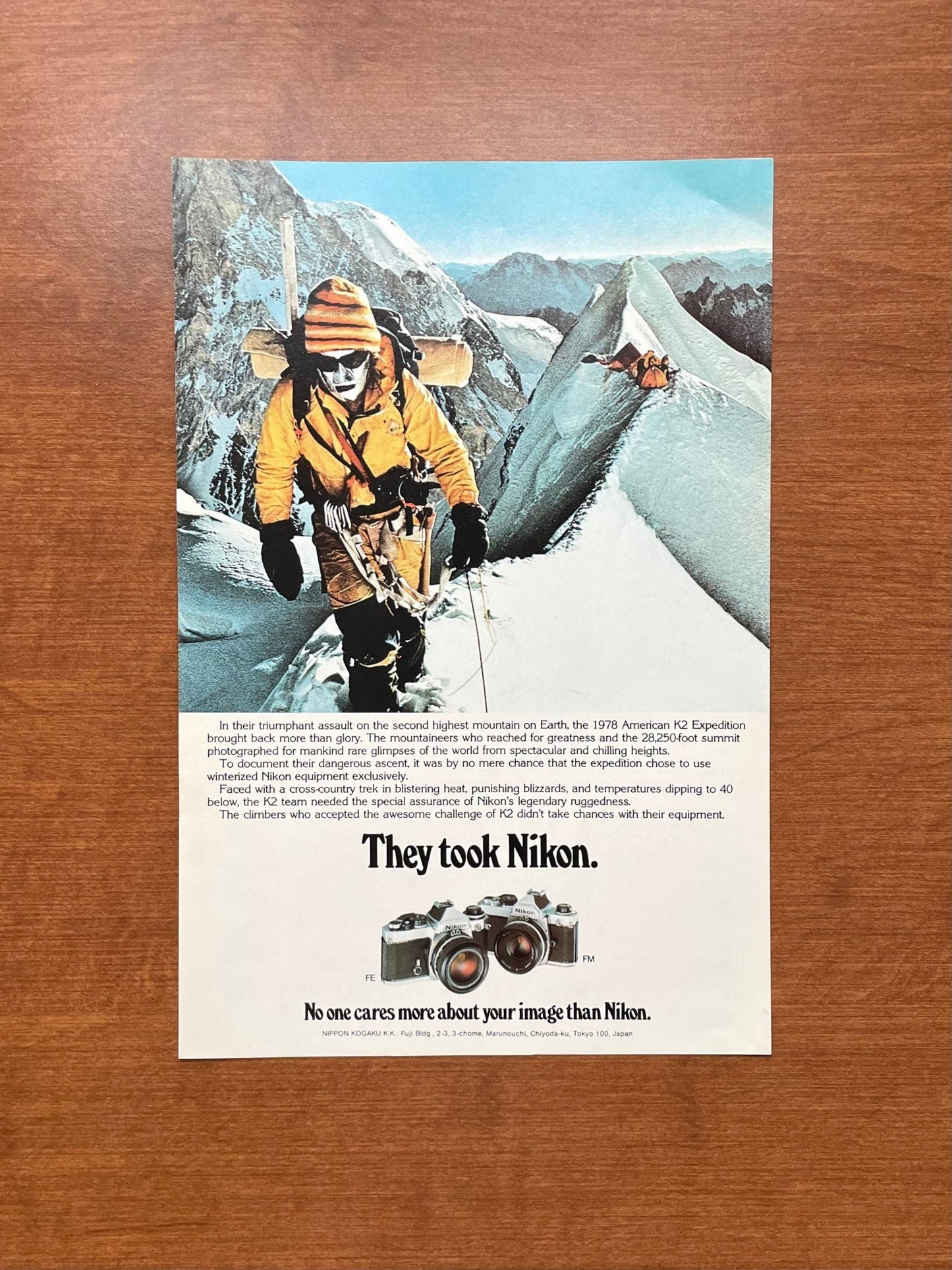 1980 Nikon FE and FM "They took Nikon" K2 Expedition Advertisement