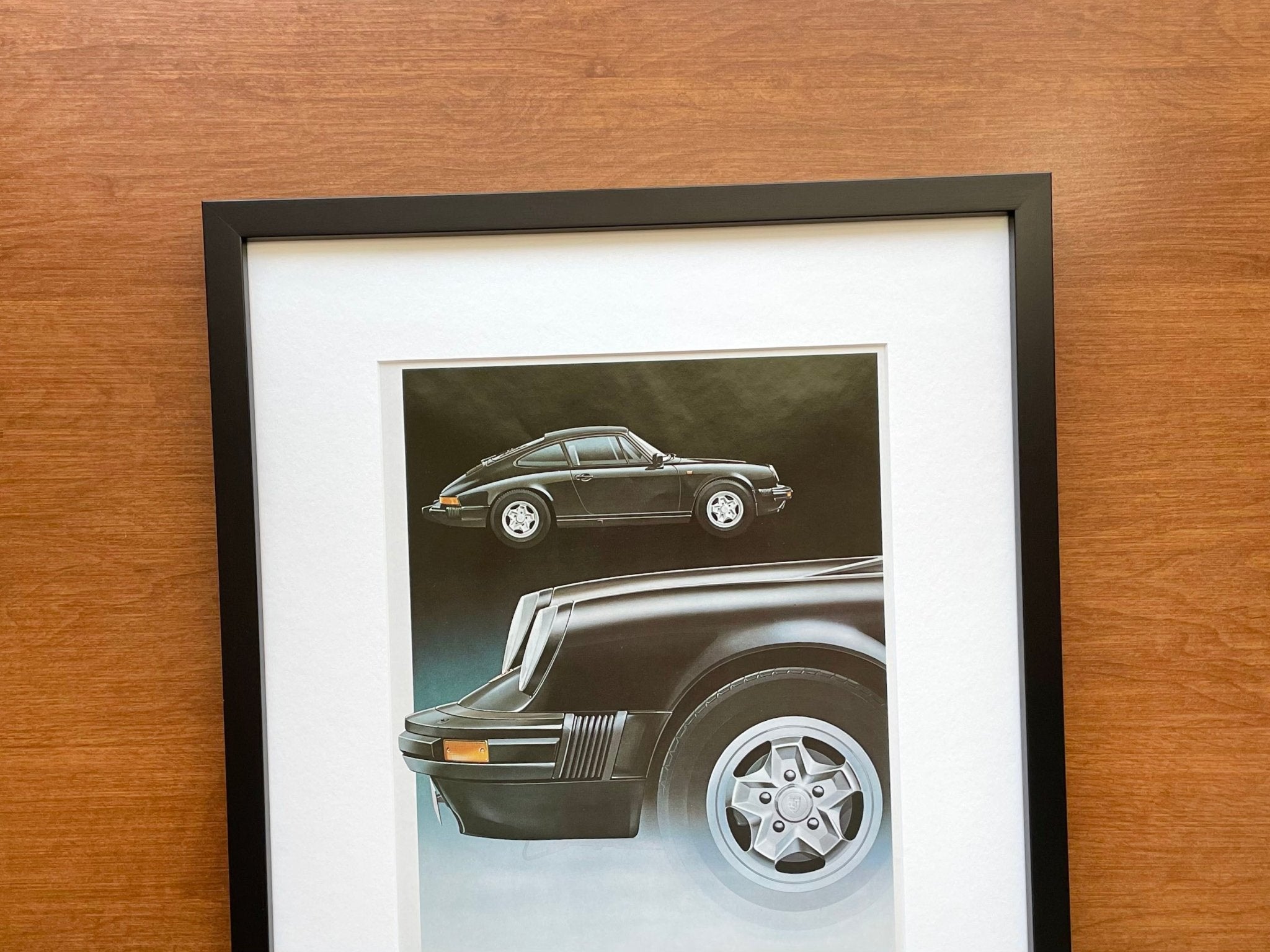 でんページ 1980 Porsche 911 artwork Advertisement in Black Wood Frame | Ad Patina