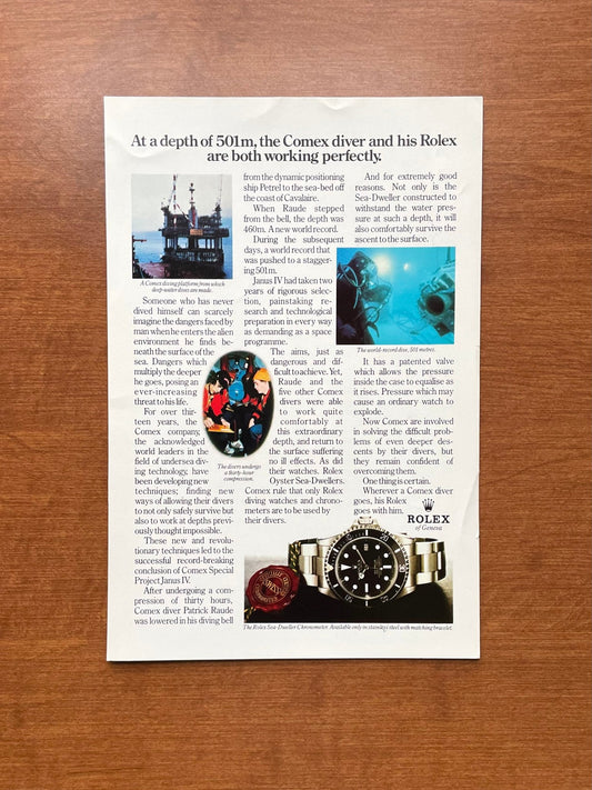 1980 Rolex Sea Dweller Ref. 16660 "the Comex diver..." Advertisement