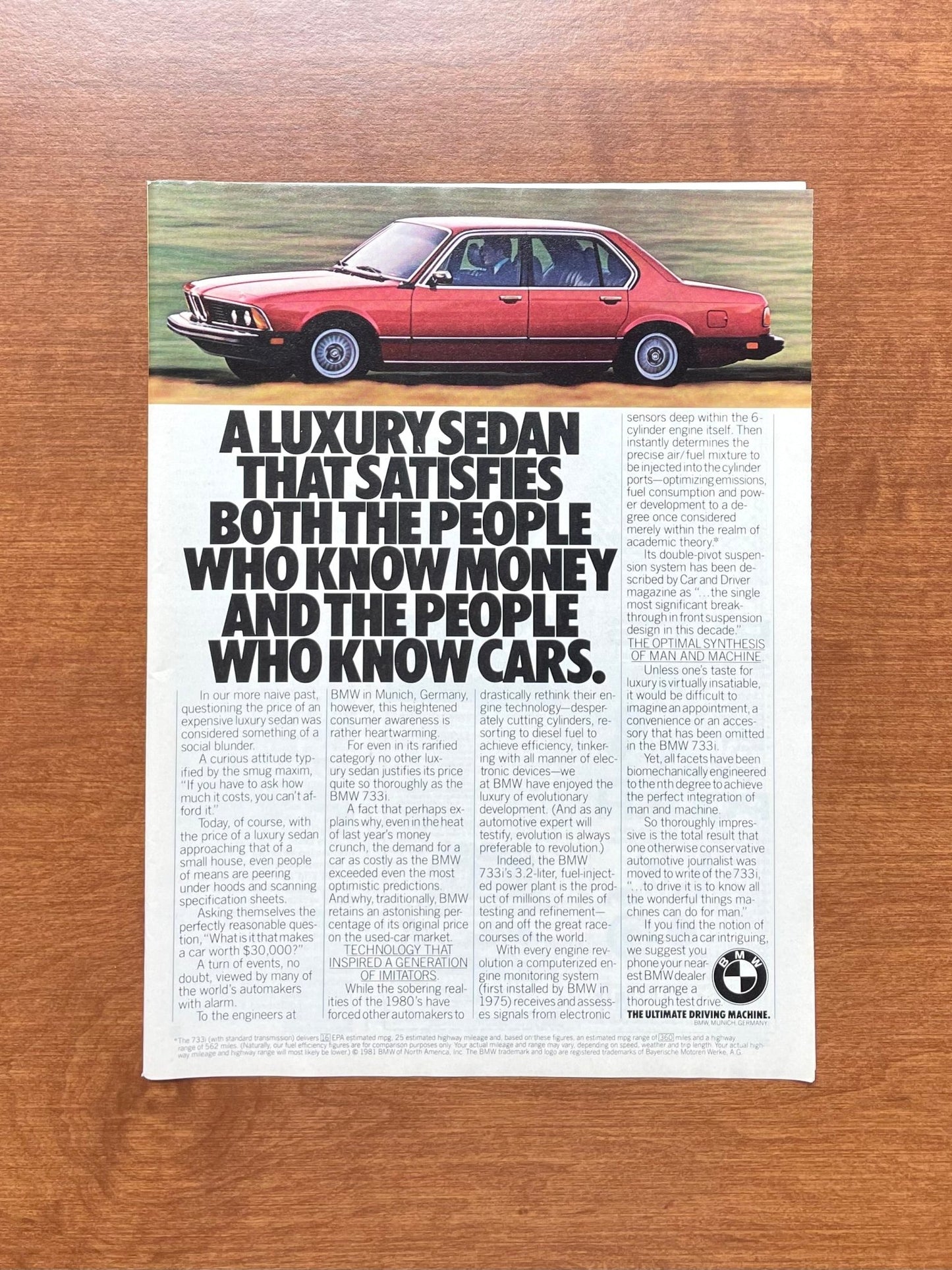 1981 BMW 733i "Luxury Sedan That Satisfies Both..." Advertisement