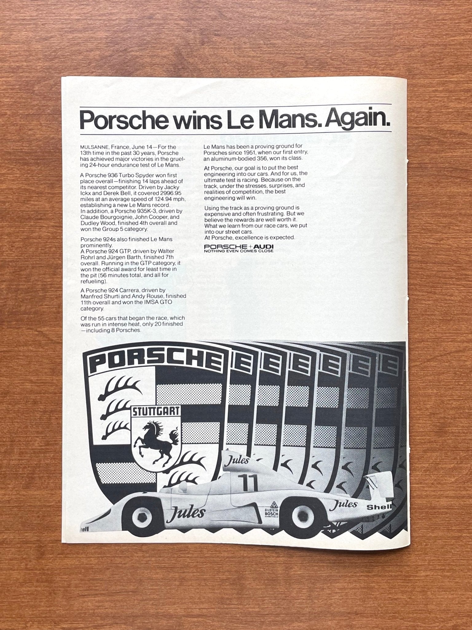 1981 Porsche "Wins Le Mans. Again." Advertisement