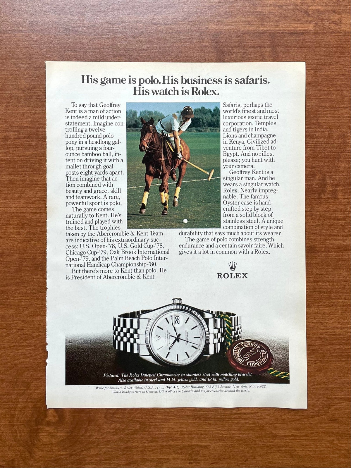 1981 Rolex Datejust Ref. 16030 "His game is polo." Advertisement