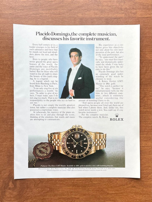 1982 Rolex GMT Master Ref. 16758 feat. Placido Domingo Advertisement
