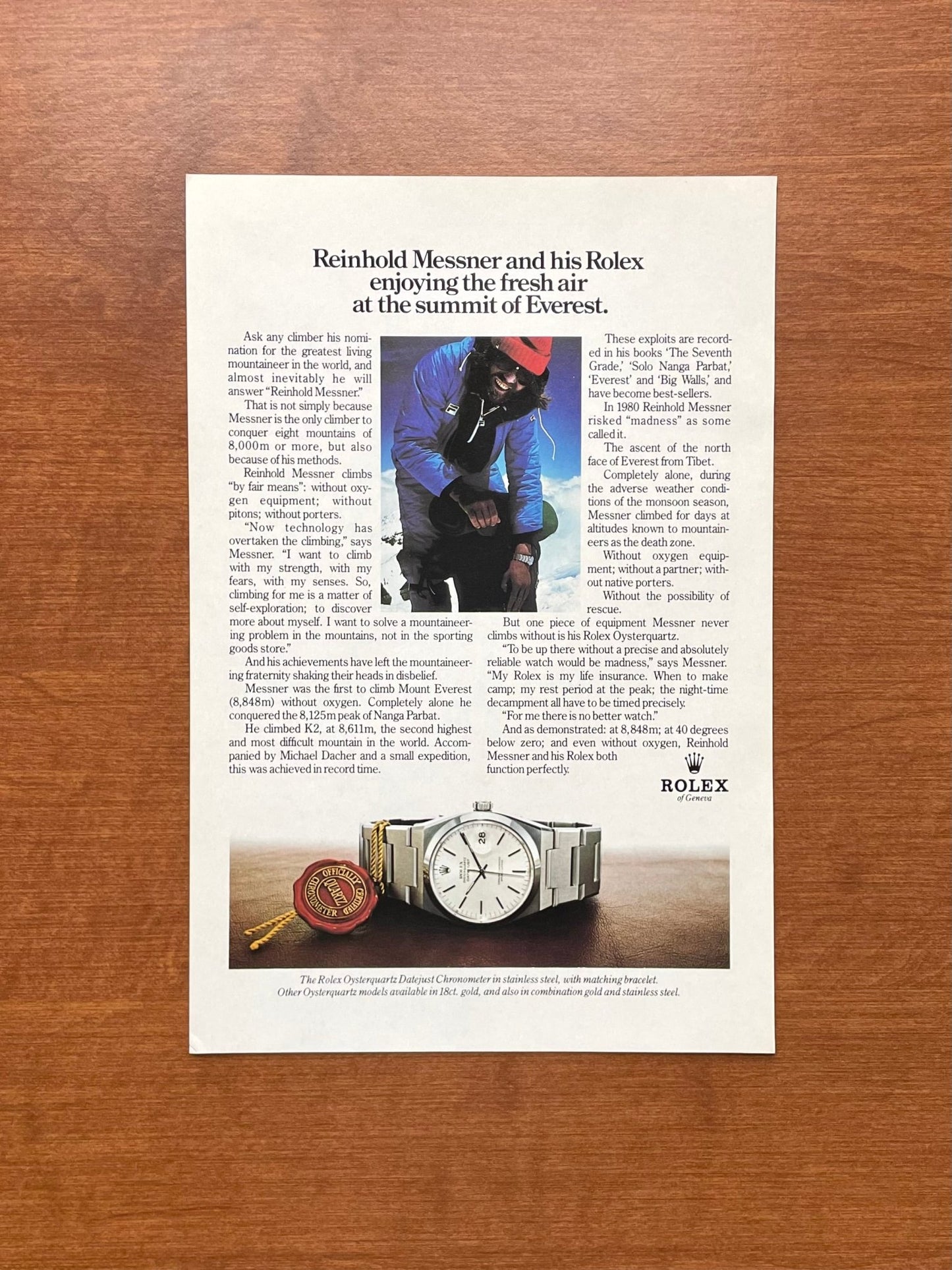 1982 Rolex Oysterquartz Datejust Ref. 17000 feat. Reinhold Messner Advertisement