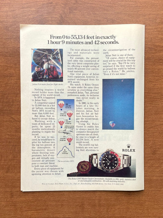 1983 Rolex GMT Master Ref. 16750 "From 0 to 55,134 feet..." Advertisement