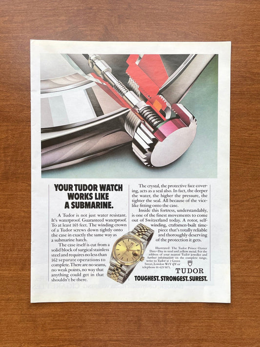 1984 Tudor Price Oyster Date Day "Works Like a Submariner" Advertisement