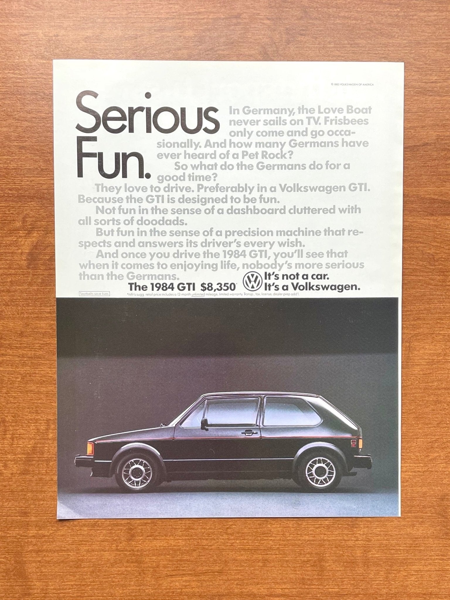1984 Volkswagen VW GTI "Serious Fun" Advertisement