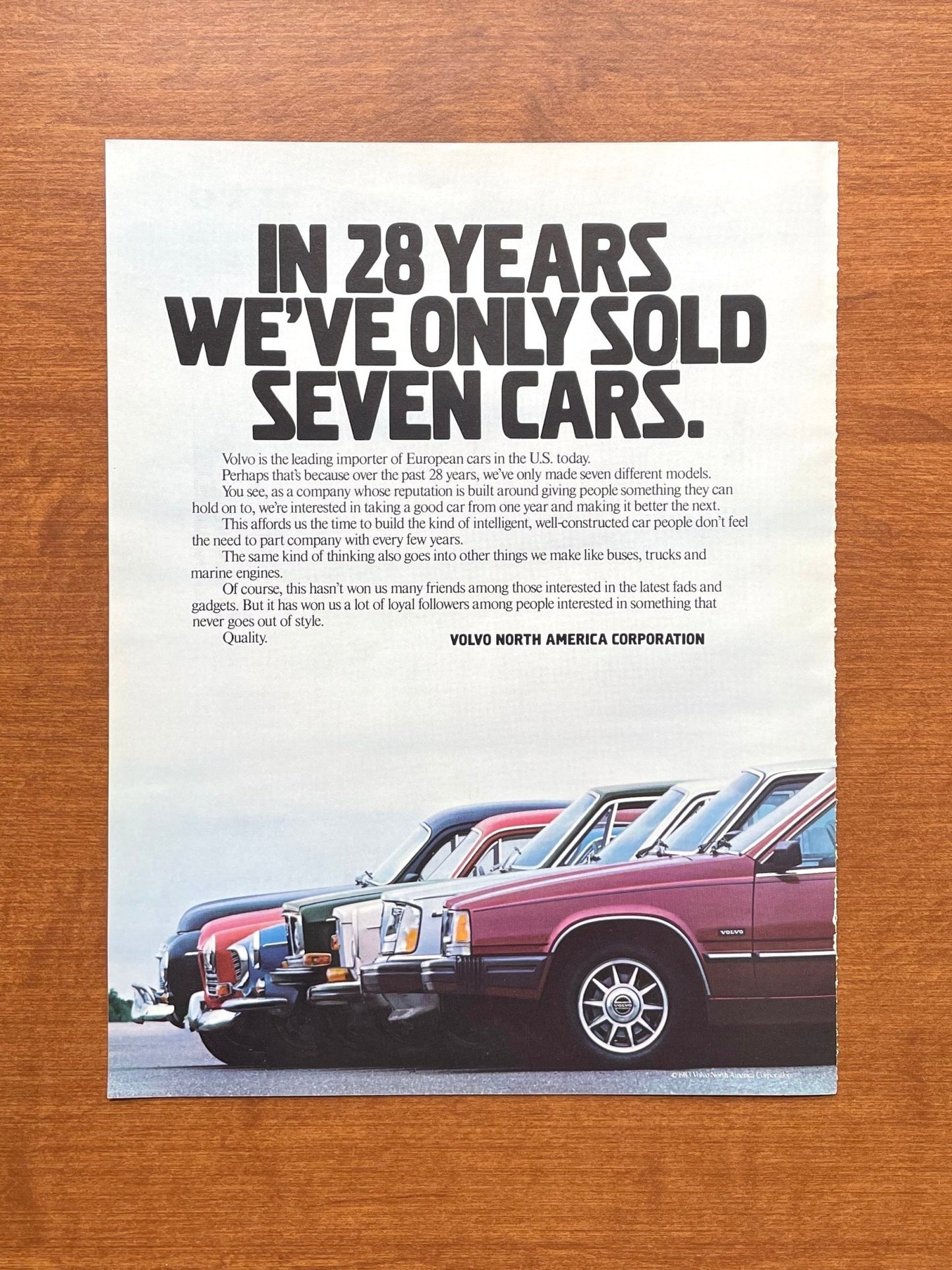 1984 Volvo "28 years... sold seven cars" Advertisement