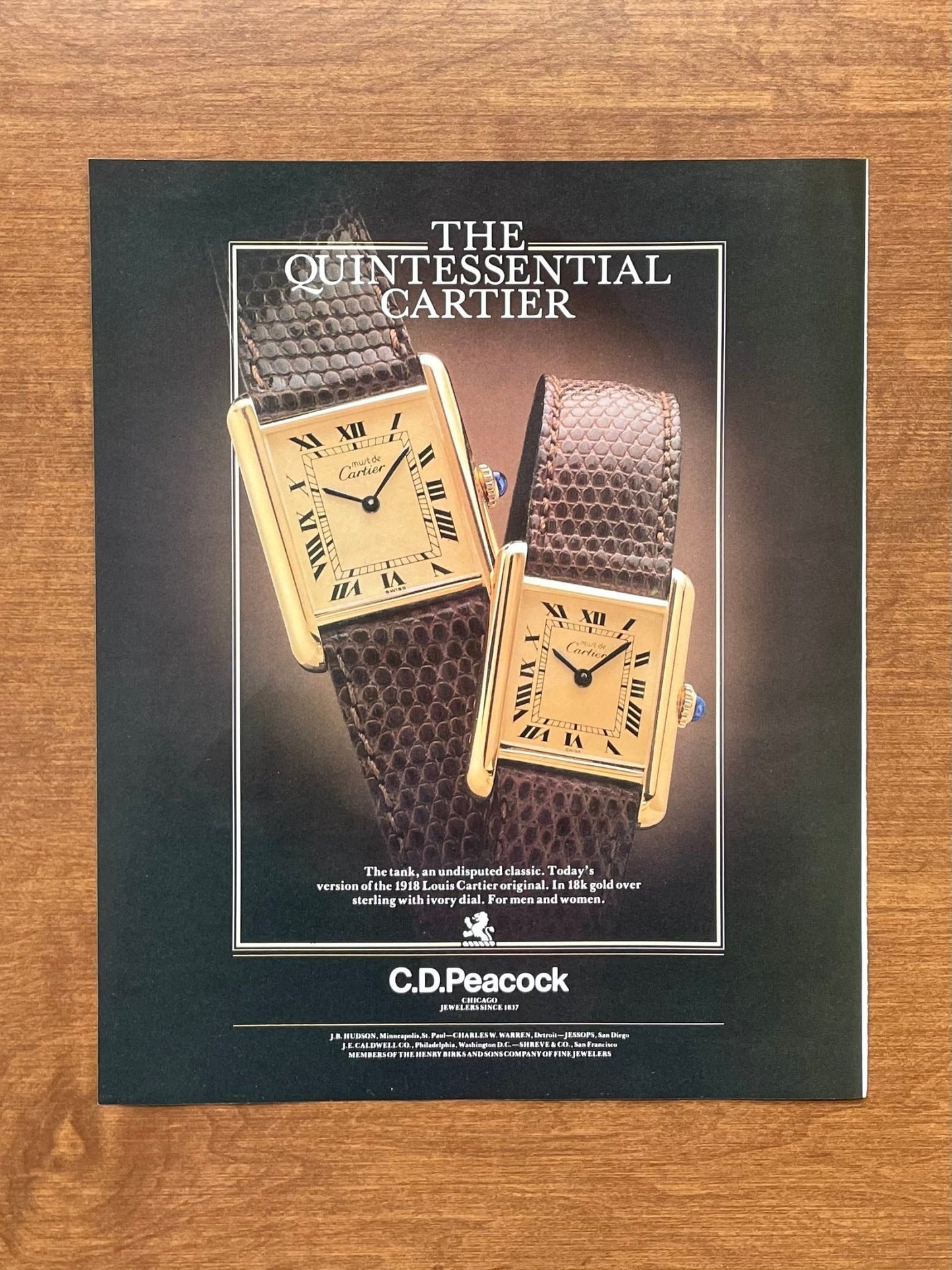 1985 Cartier Tank Must "Quintessential" Advertisement