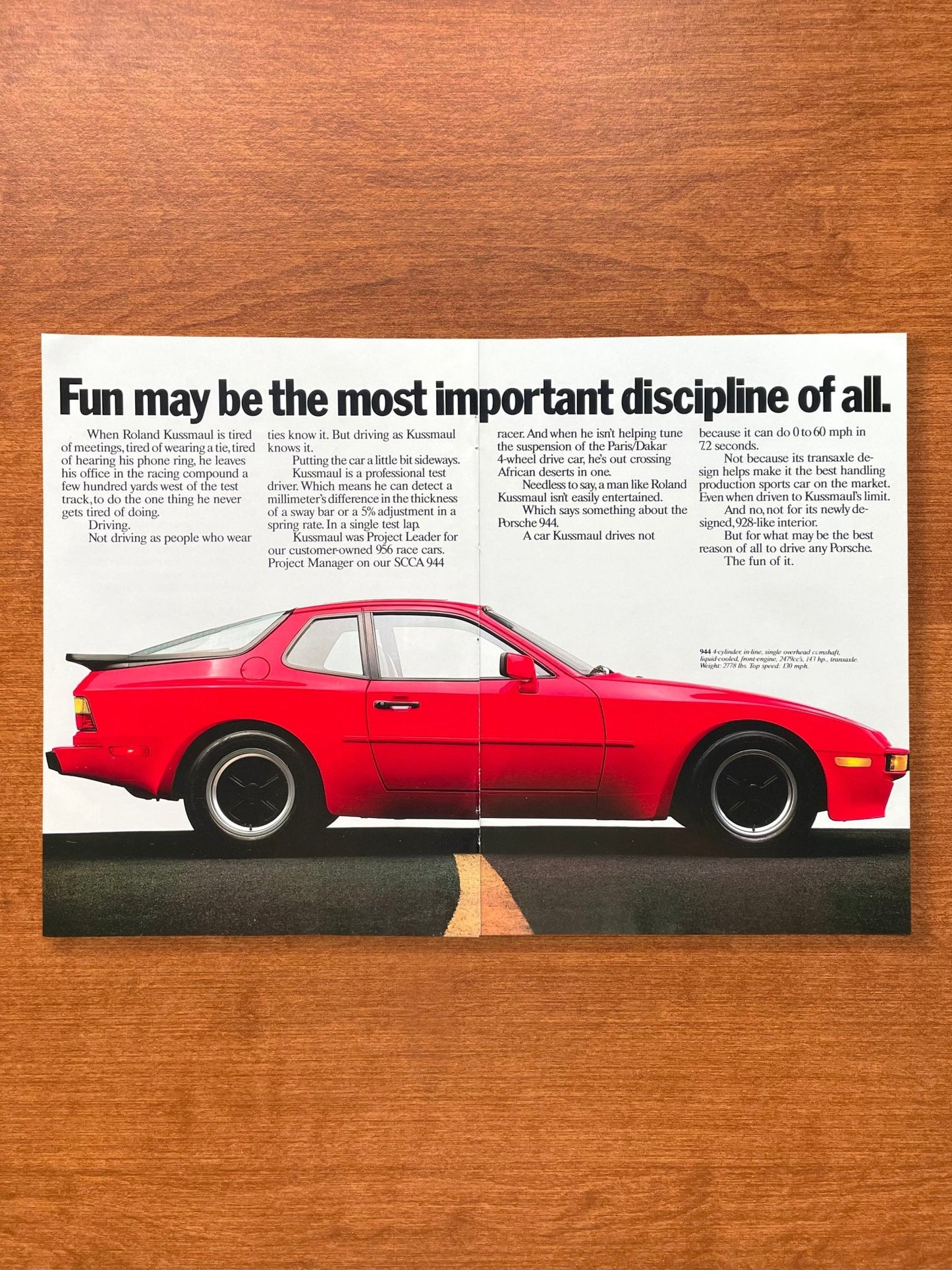 1985 Porsche 944 "Fun... most important discipline of all" Advertisement