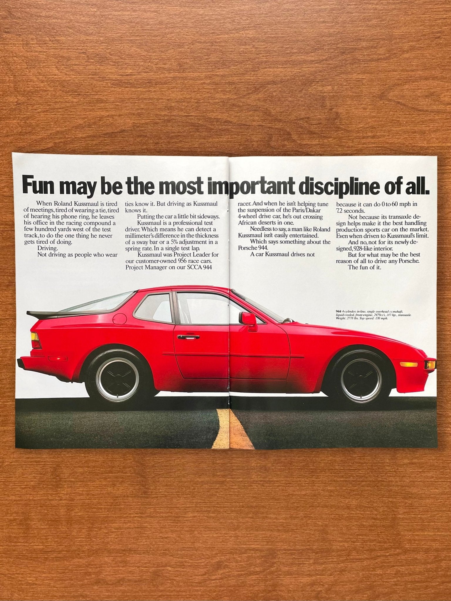 1985 Porsche 944 "Fun... most important discipline of all" Advertisement