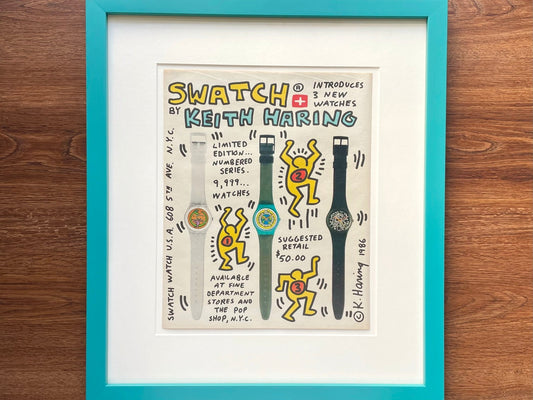 1986 Swatch Keith Haring Limited Editions Advertisement in Teal Color Frame