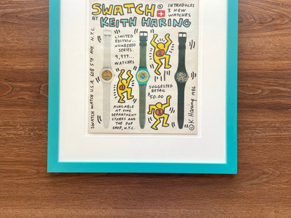 1986 Swatch Keith Haring Limited Editions Advertisement in Teal Color Frame
