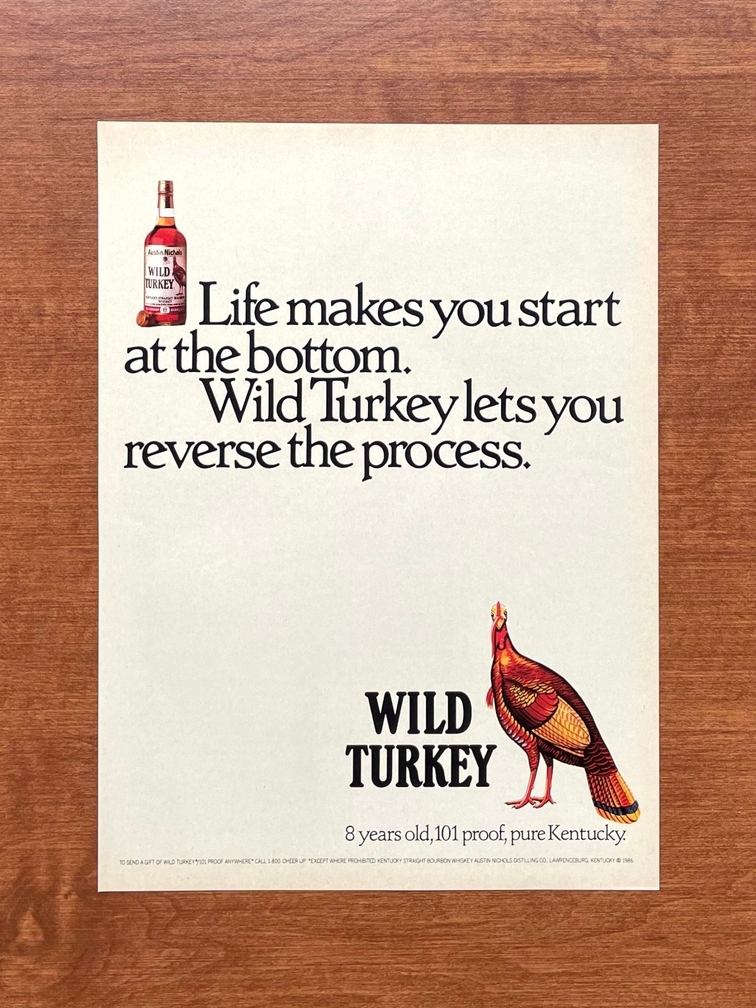1986 Wild Turkey Bourbon Whiskey "reverse the process" Advertisement