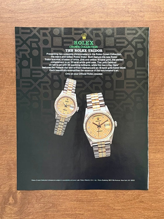 1987 Rolex "Tridor" Day Date Ref. 18039 with Pleiade dial Crown Collection Advertisement
