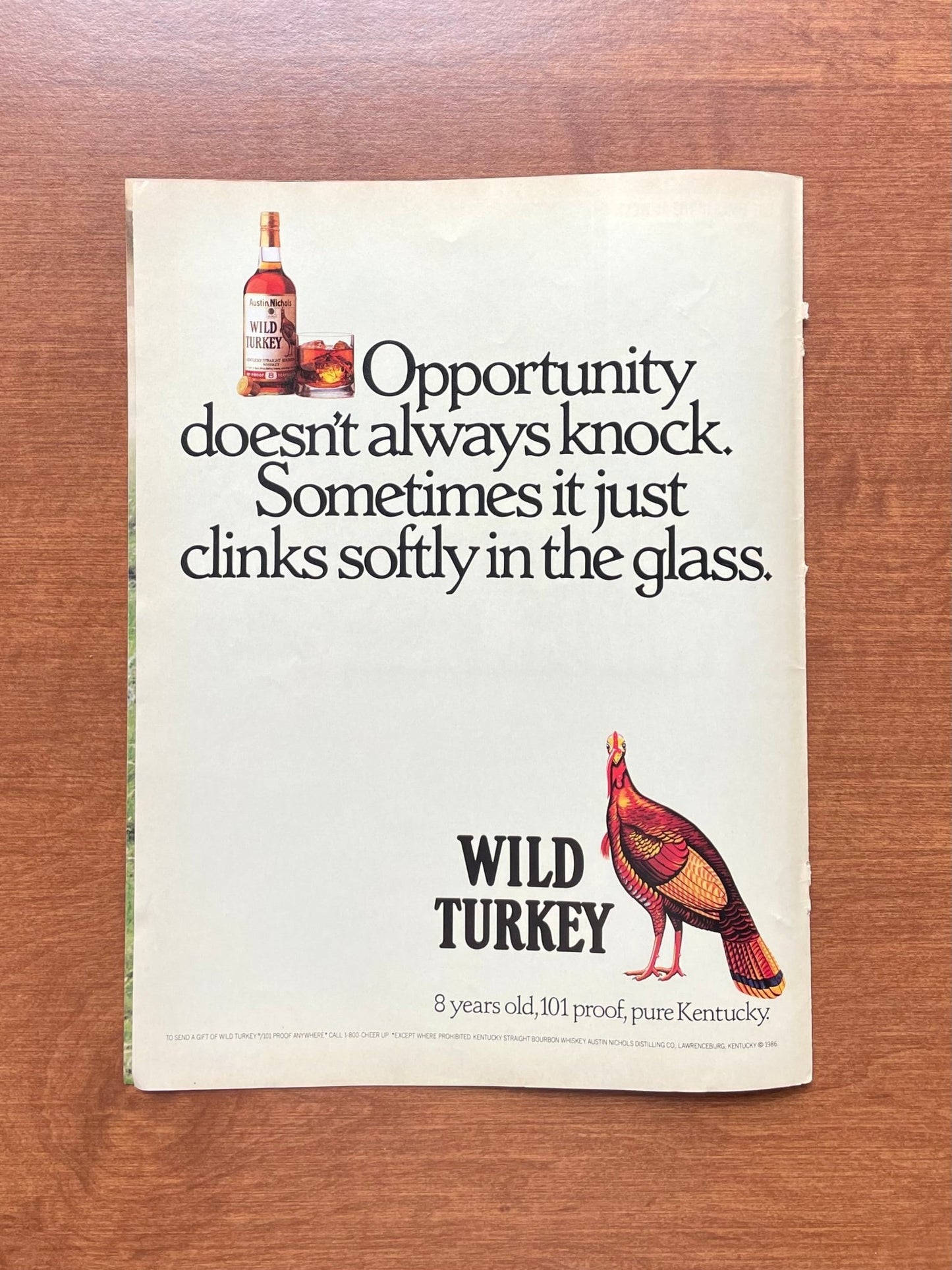 1987 Wild Turkey Bourbon Whiskey "clinks softly" Advertisement