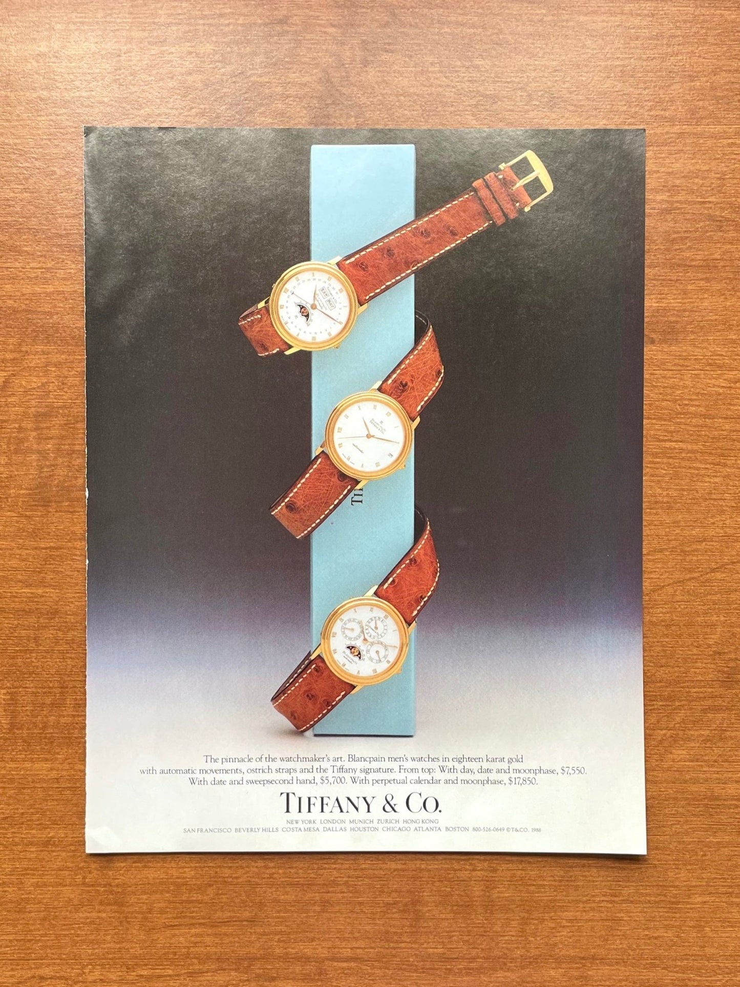 1988 Blancpain Watches double - signed Tiffany & Co. Advertisement