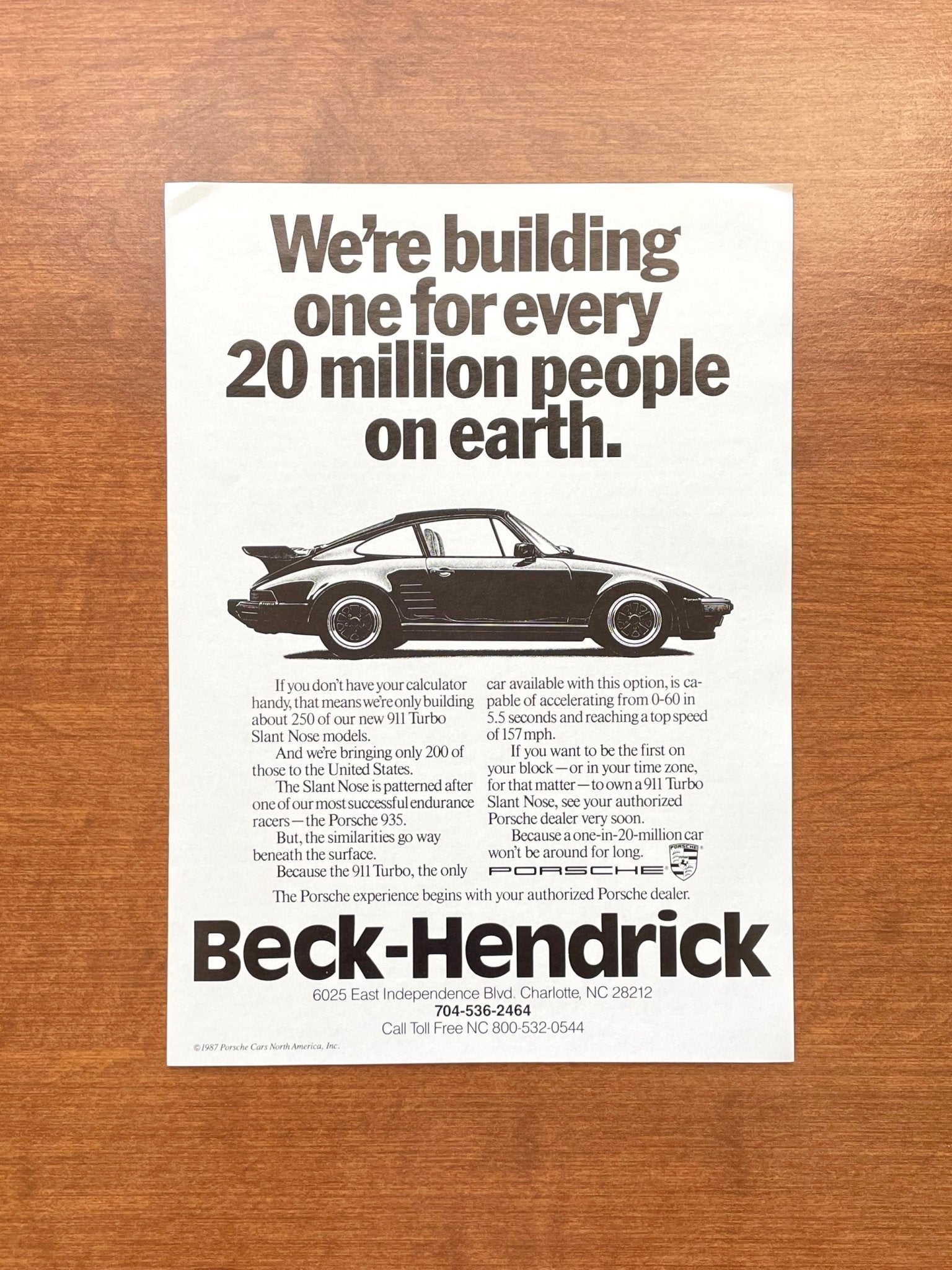 1988 Porsche 911 Turbo Slant Nose "for every 20 million people..." Advertisement