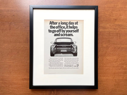 1989 Porsche 911 Turbo "long day at the office... scream." Advertisement in Black Wood Frame