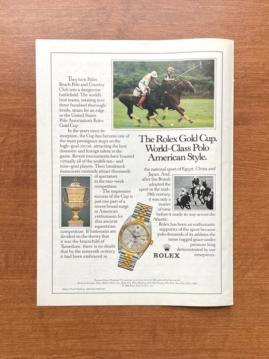 1989 Rolex Datejust Ref. 16013 "Polo American style." Advertisement