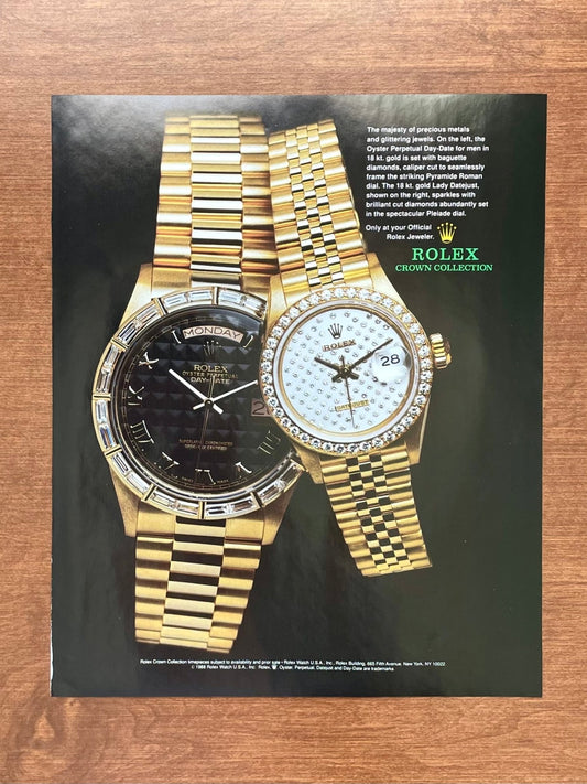 1989 Rolex Day Date Ref. 18368 with Baguette bezel and Pyramid dial Advertisement