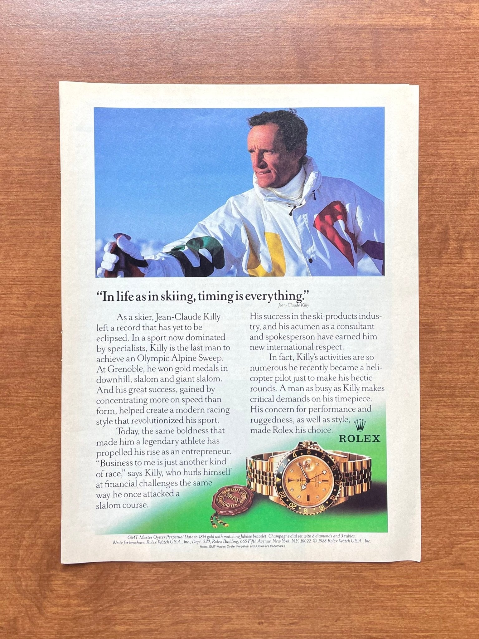 1989 Rolex GMT Master Ref. 16758 w/ "Serti" dial feat. Jean-Claude Killy Advertisement