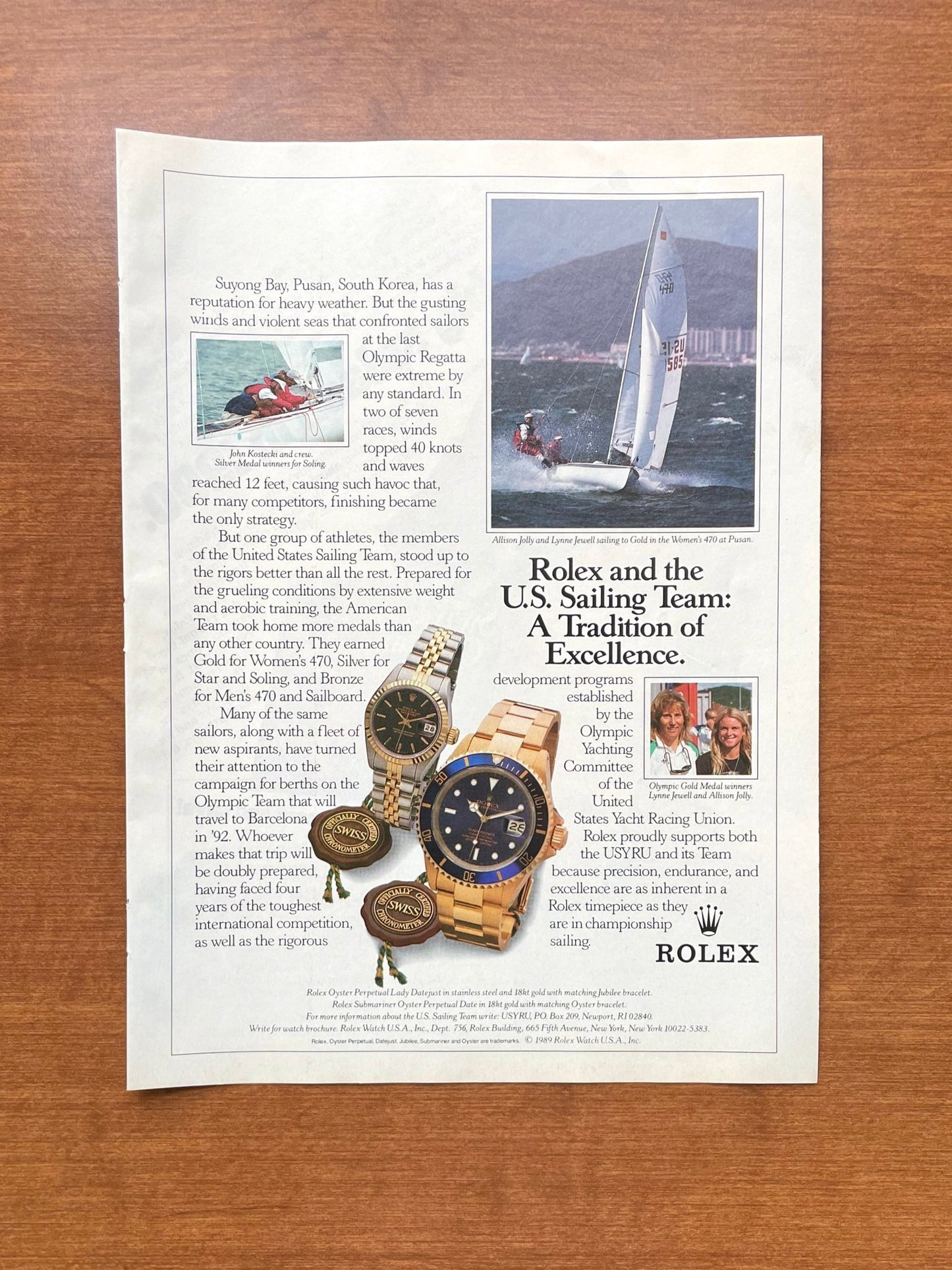1989 Rolex Submariner Ref. 16618 "U.S. Sailing Team" Advertisement