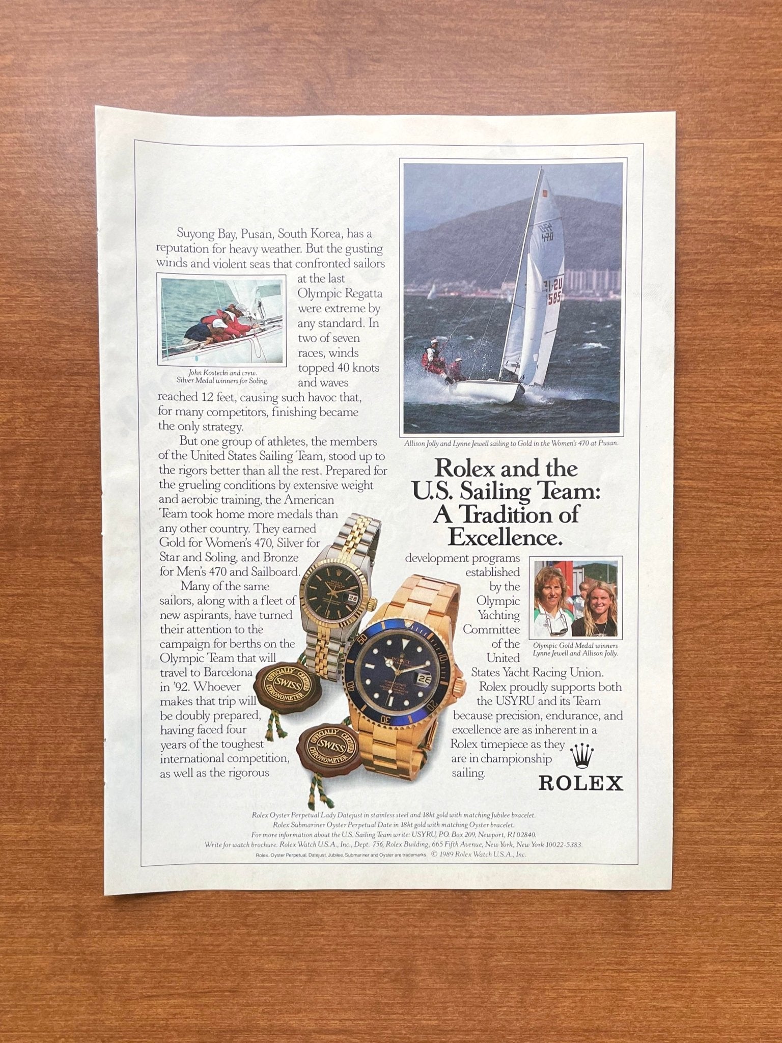 1989 Rolex Submariner Ref. 16618 "U.S. Sailing Team" Advertisement