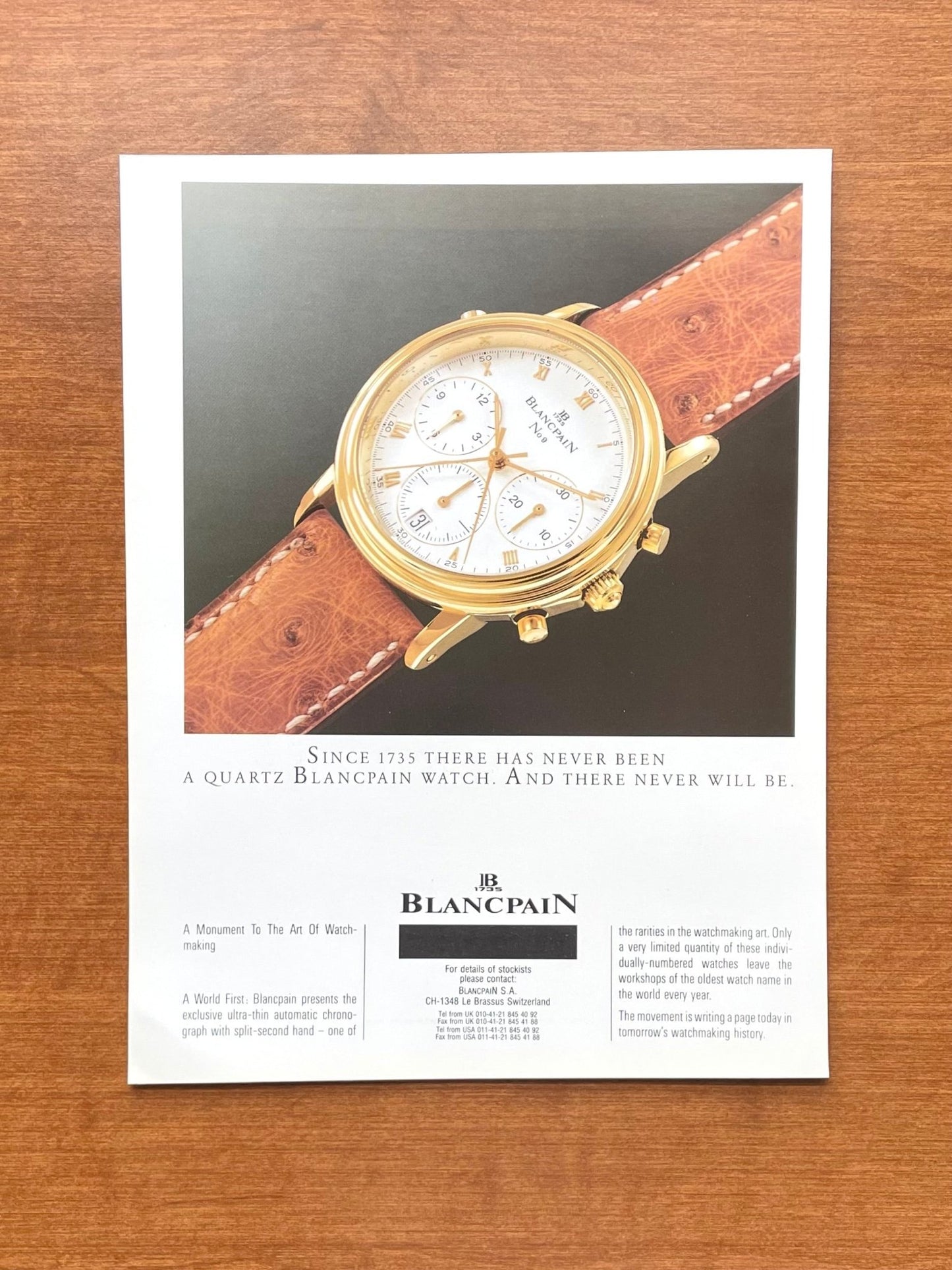 1990 Blancpain Chronograph with Split - Second Hand Advertisement