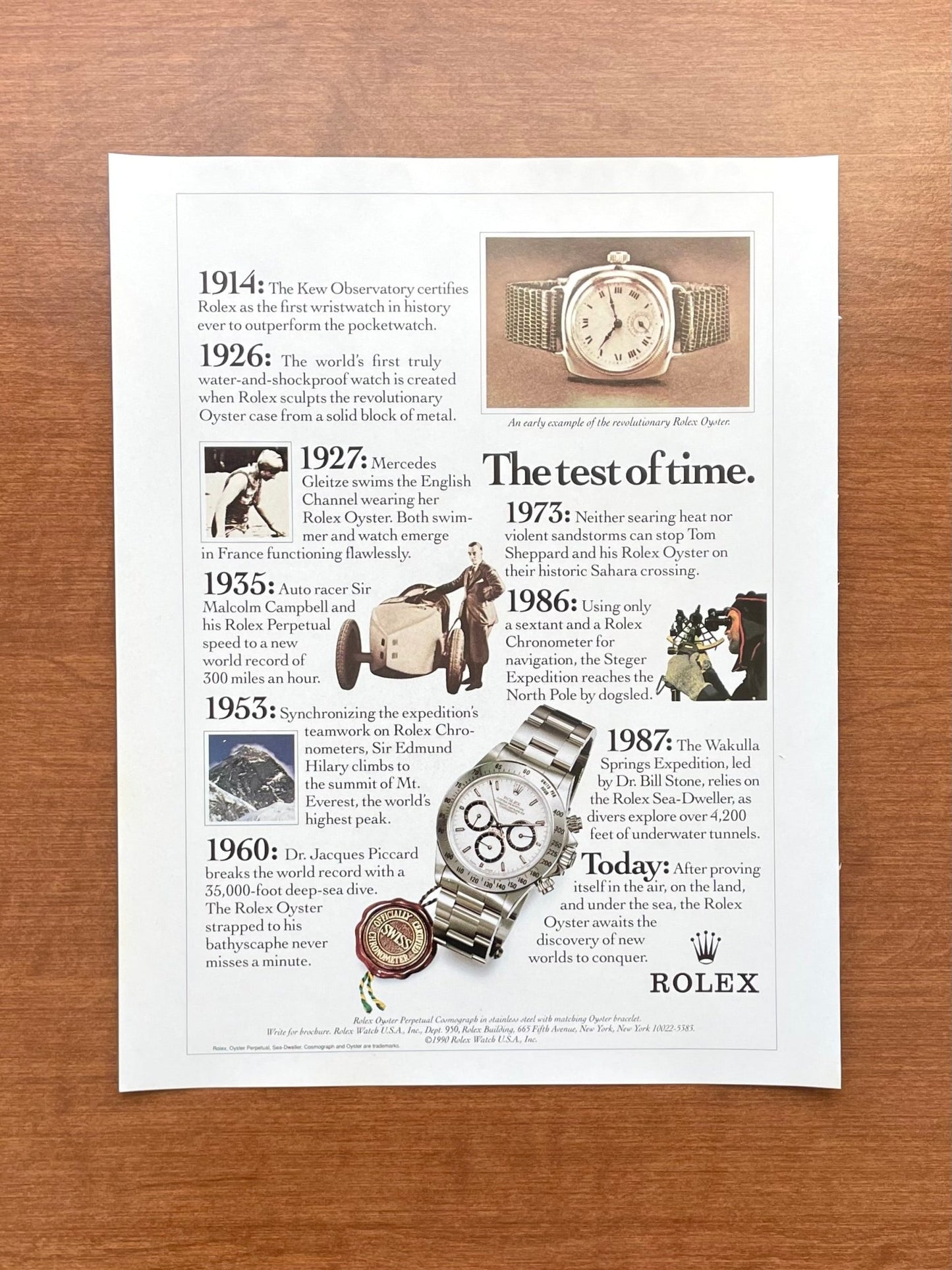 1990 Rolex Daytona Ref. 16520 "The test of time." Advertisement