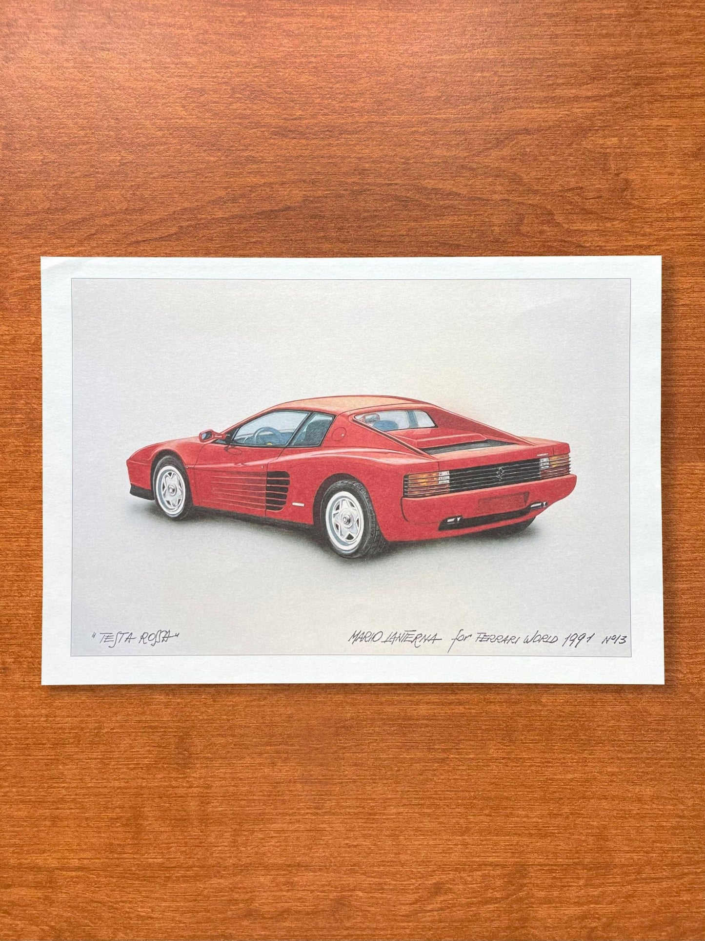 1991 Ferrari Testarossa Artwork Original Magazine Page Image