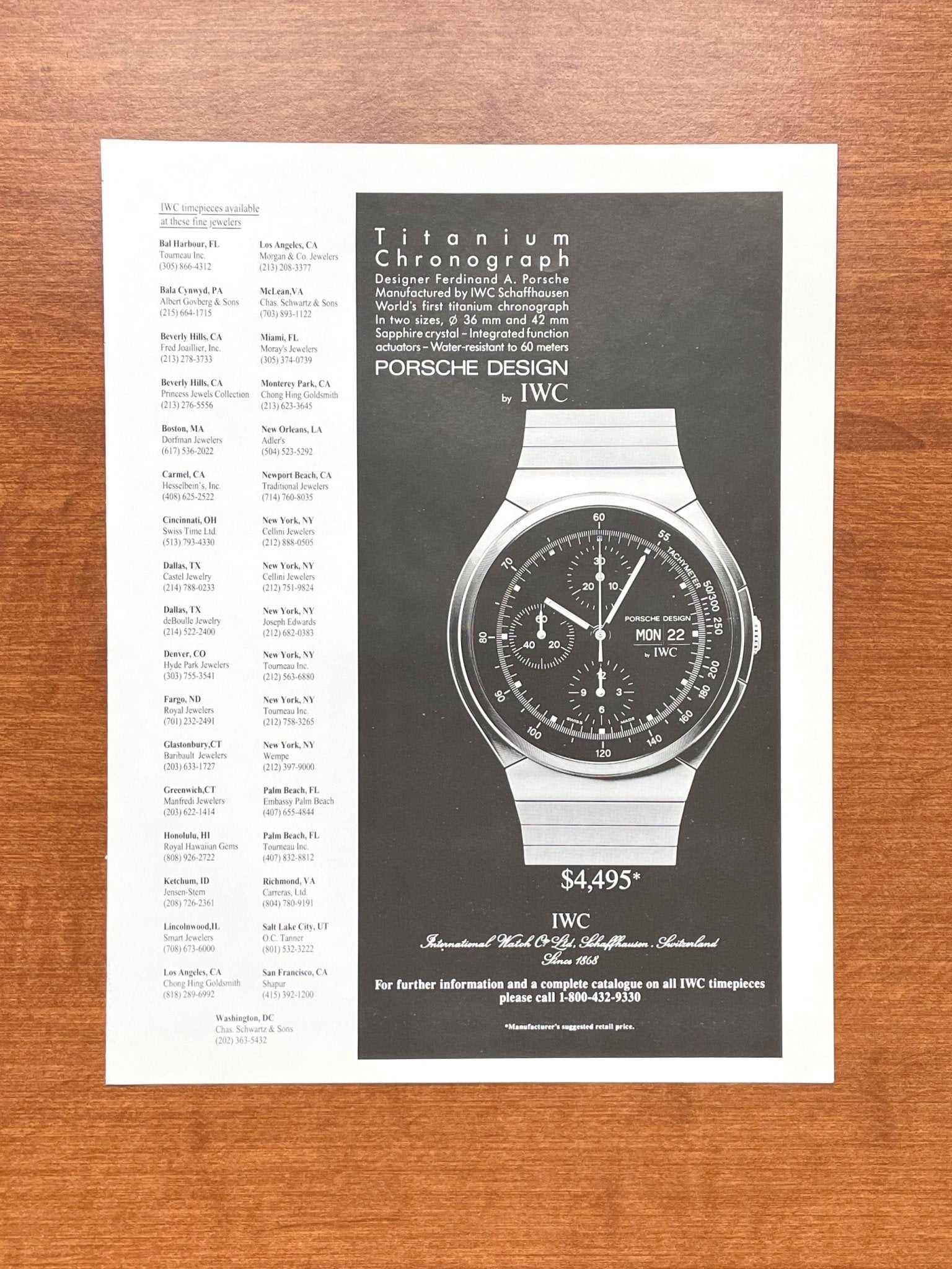1992 Porsche Design by IWC Titanium Chronograph Advertisement | Ad