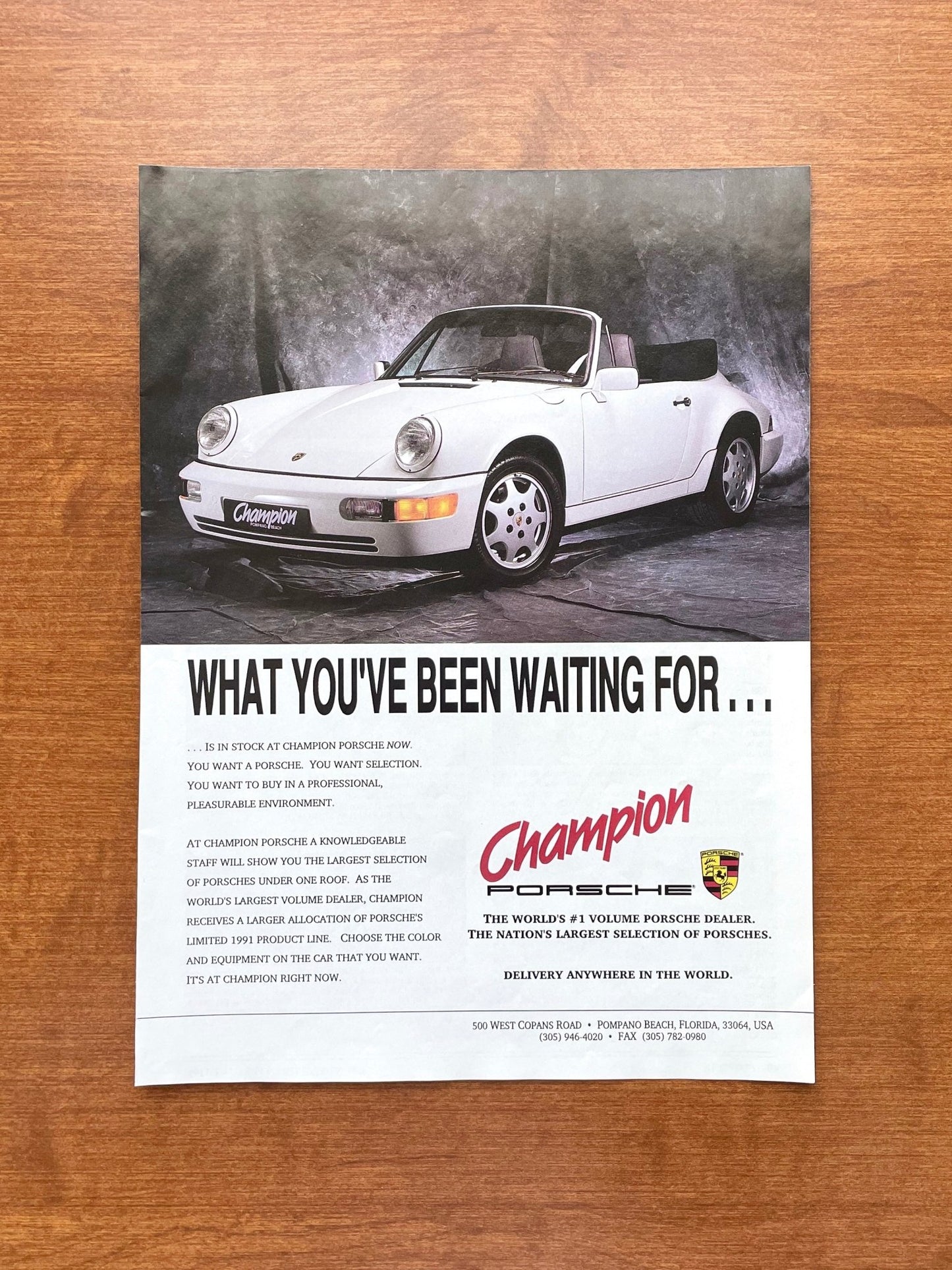 1993 Porsche "What You've Been Waiting For..." Champion dealership Advertisement