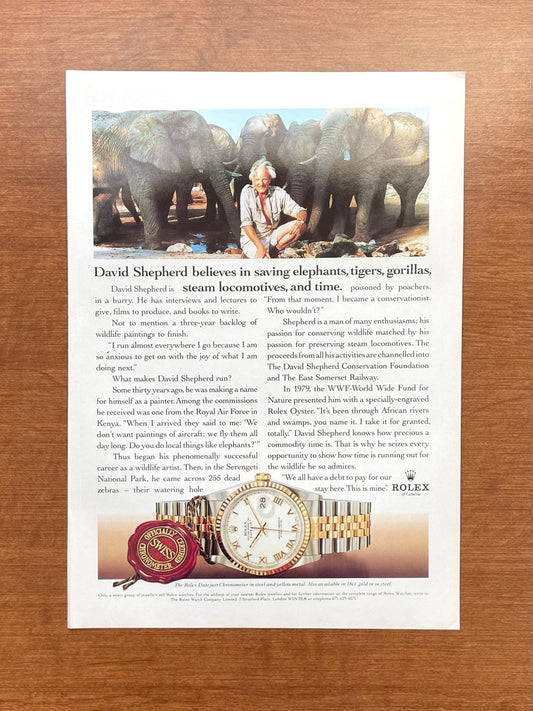 1993 Rolex Datejust Ref. 16233 "saving elephants, tigers, gorillas..." Advertisement