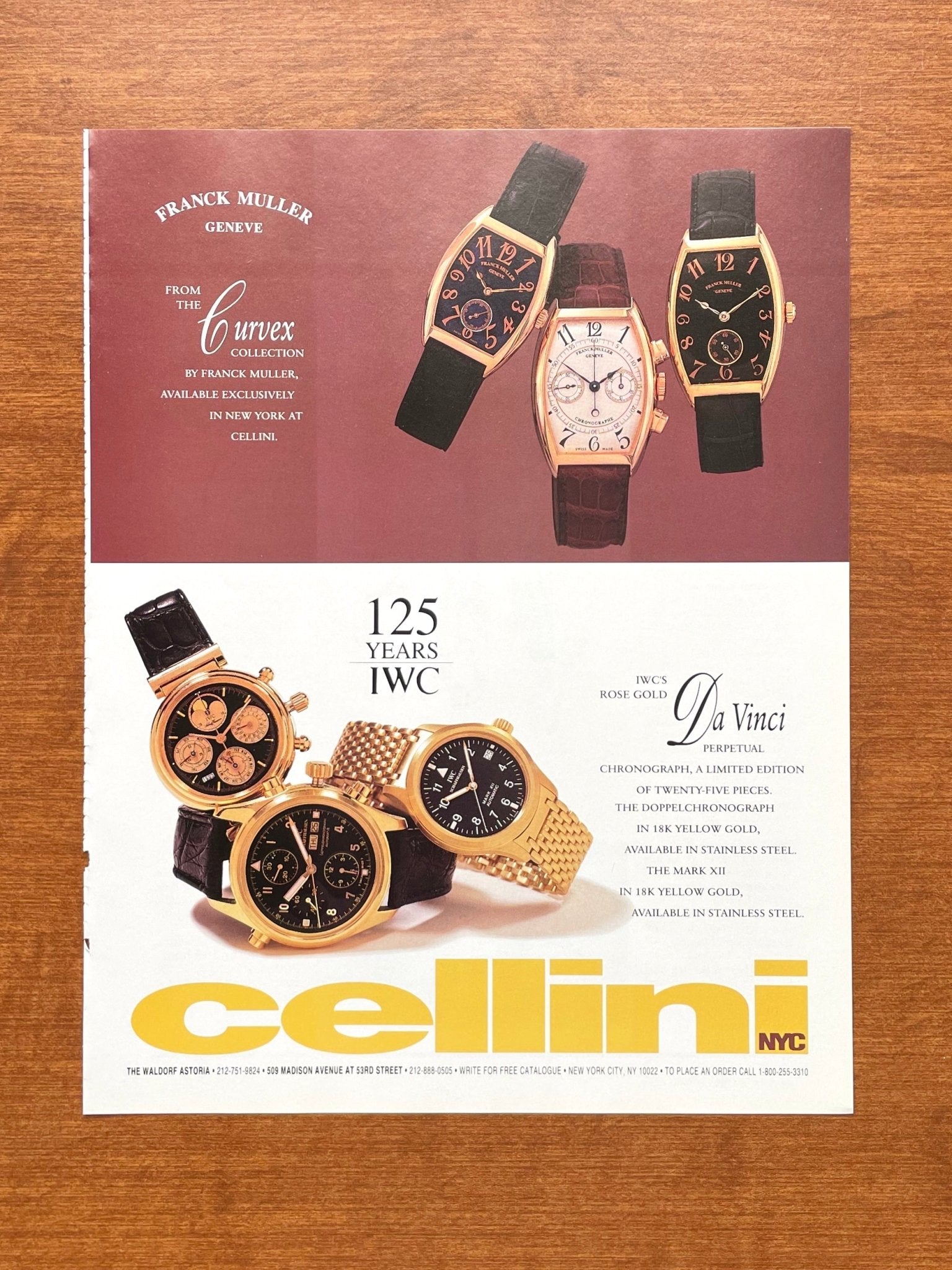 1994 Cellini Advertisement feat. IWC Da Vinci and Mark XII in Yellow Gold