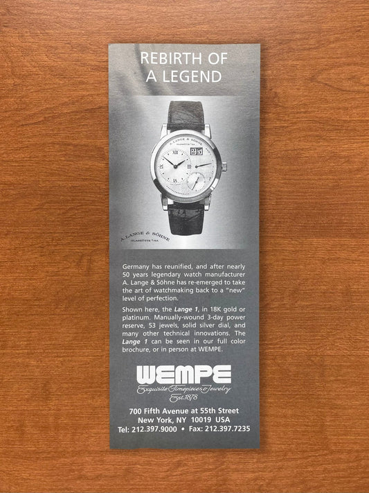 1995 A. Lange & Sohne Lange 1 at WEMPE Advertisement