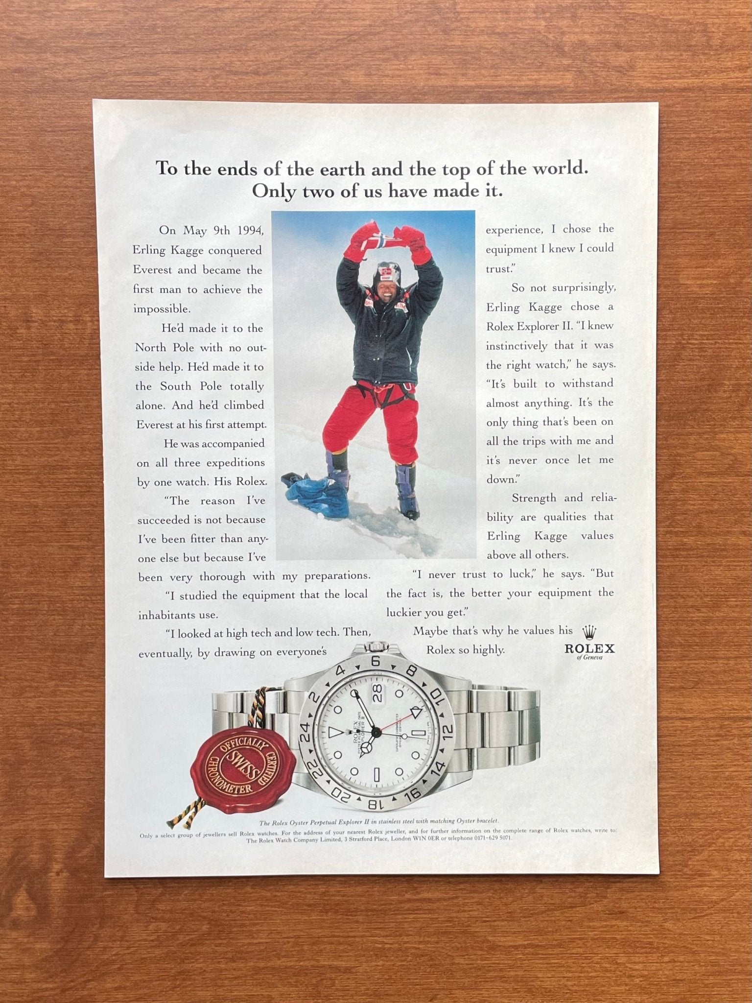 1996 Rolex Explorer II Ref. 16570 feat. Erling Kagge Advertisement